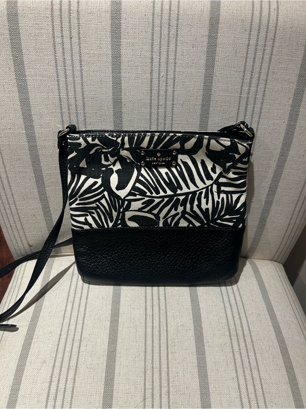 kate spade Black and White Palm-Print Leather Crossbody